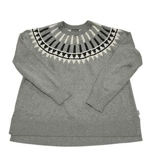 Eddie Bauer Womens M Gray Isle Yoke Crewneck Sweater 100% Cotton Black White